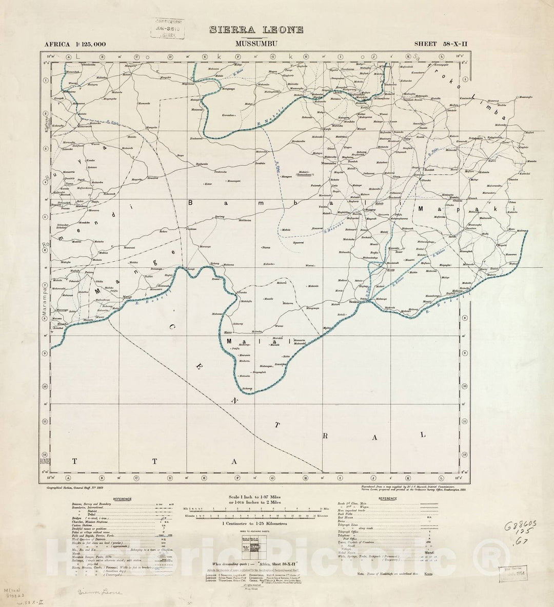 Historic 1910 Map - Africa 1:125,000 Sierra Leone. - Mussumbu Sheet 58-X-II