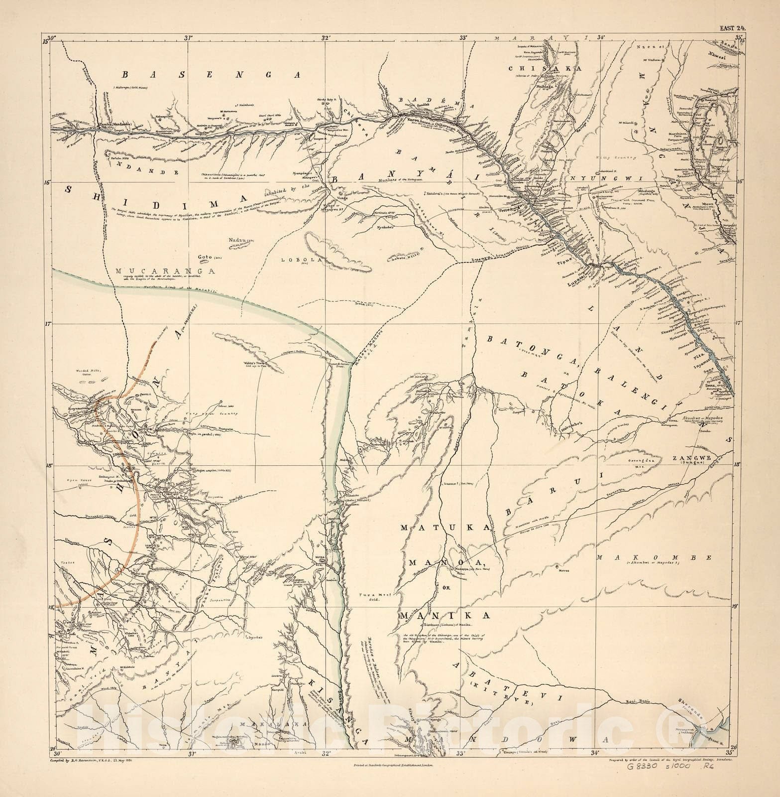 Historic 1881 Map - A map of Eastern Equatorial Africa - East 24