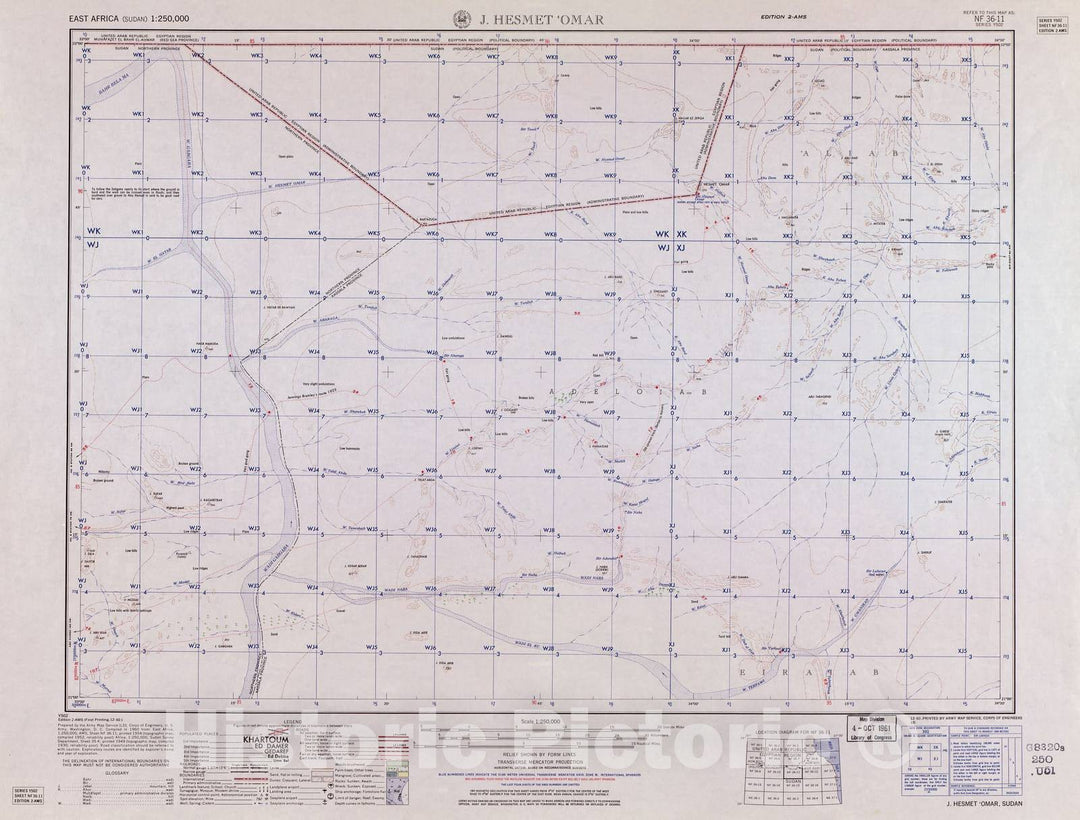 Historic 1954 Map - East Africa 1:250,000. - J. Hesmet 'Omar