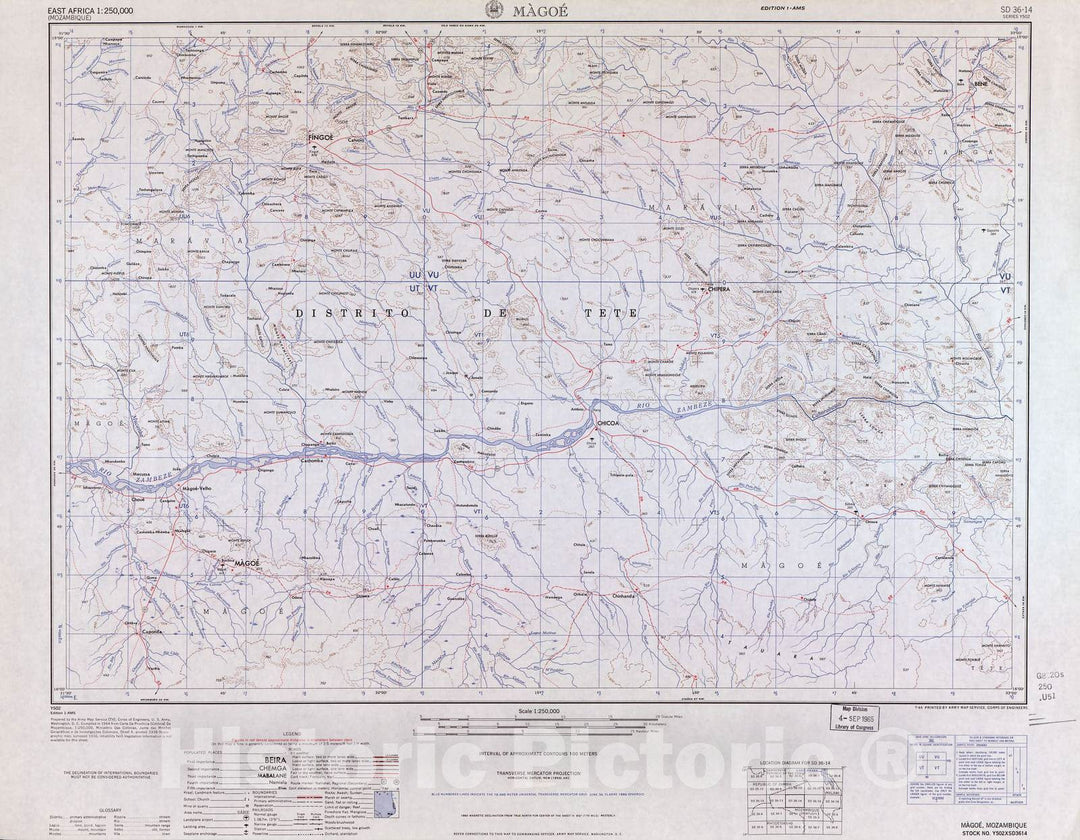 Historic 1954 Map - East Africa 1:250,000. - Magoe