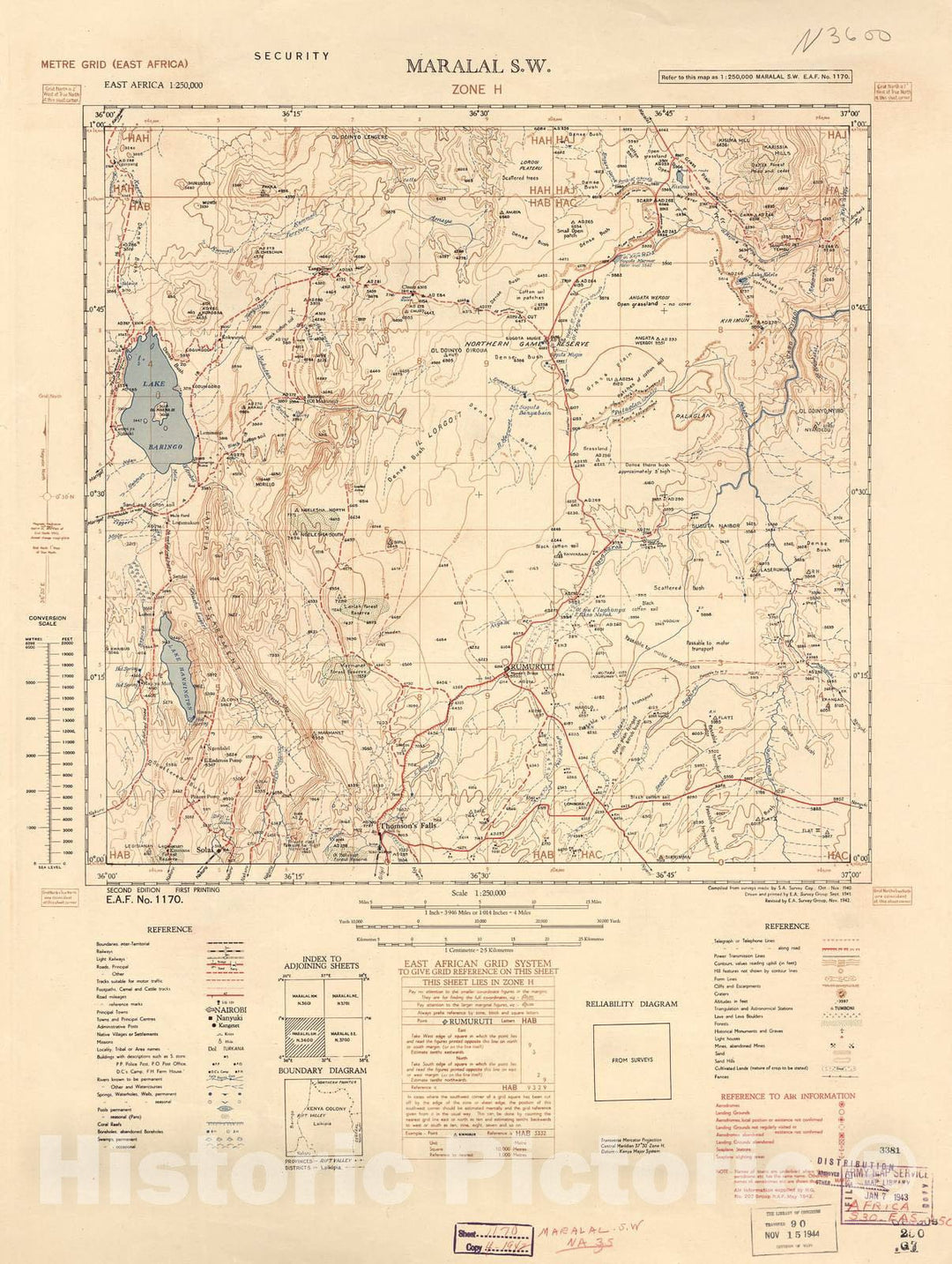 Historic 1940 Map - East Africa 1:250,000 - Maralal S.W. (Zone H)