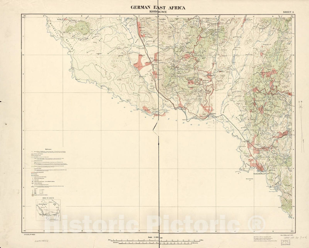 Historic 1915 Map - German East Africa. - German East Africa (Moa)