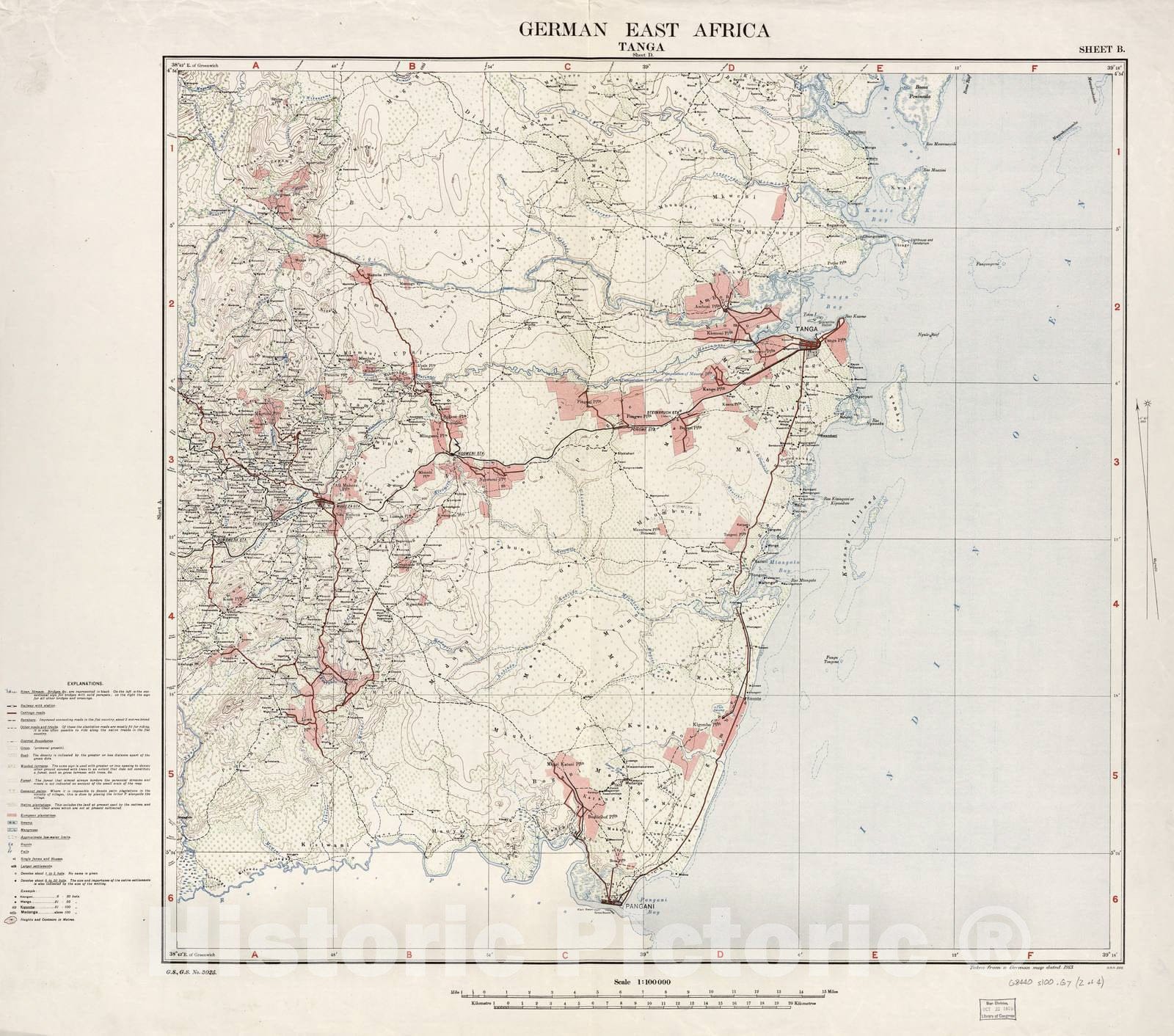 Historic 1915 Map - German East Africa. - German East Africa (Wilhelmstal)