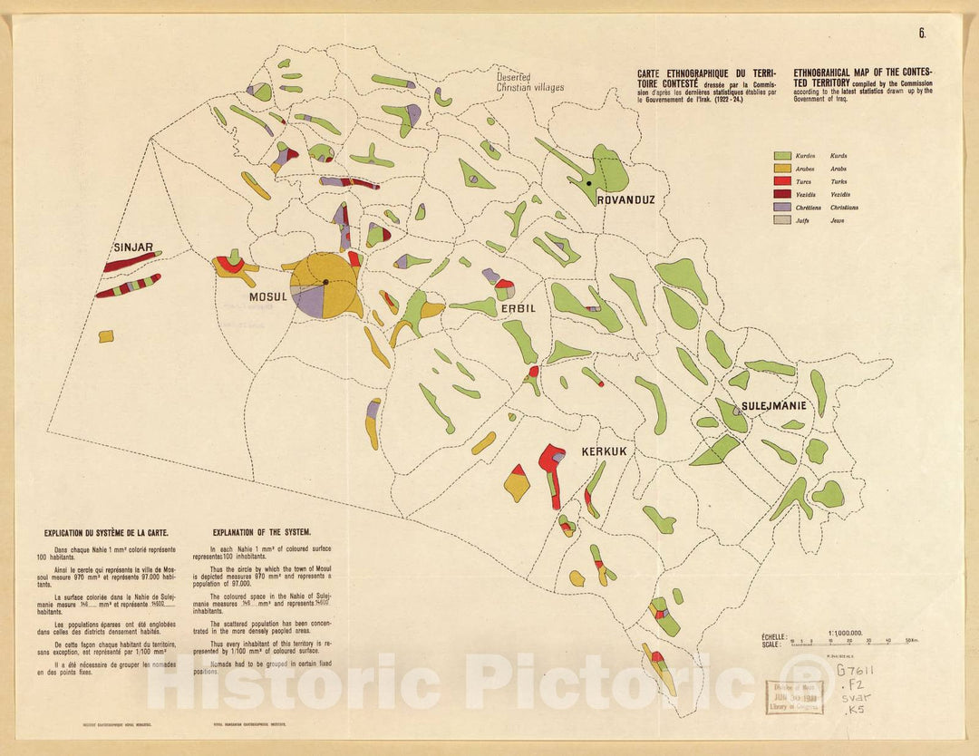 Historic 1924 Map - Border Maps of Iran & Turkey - Sheet 6: Ethnographical map of The contested Area.