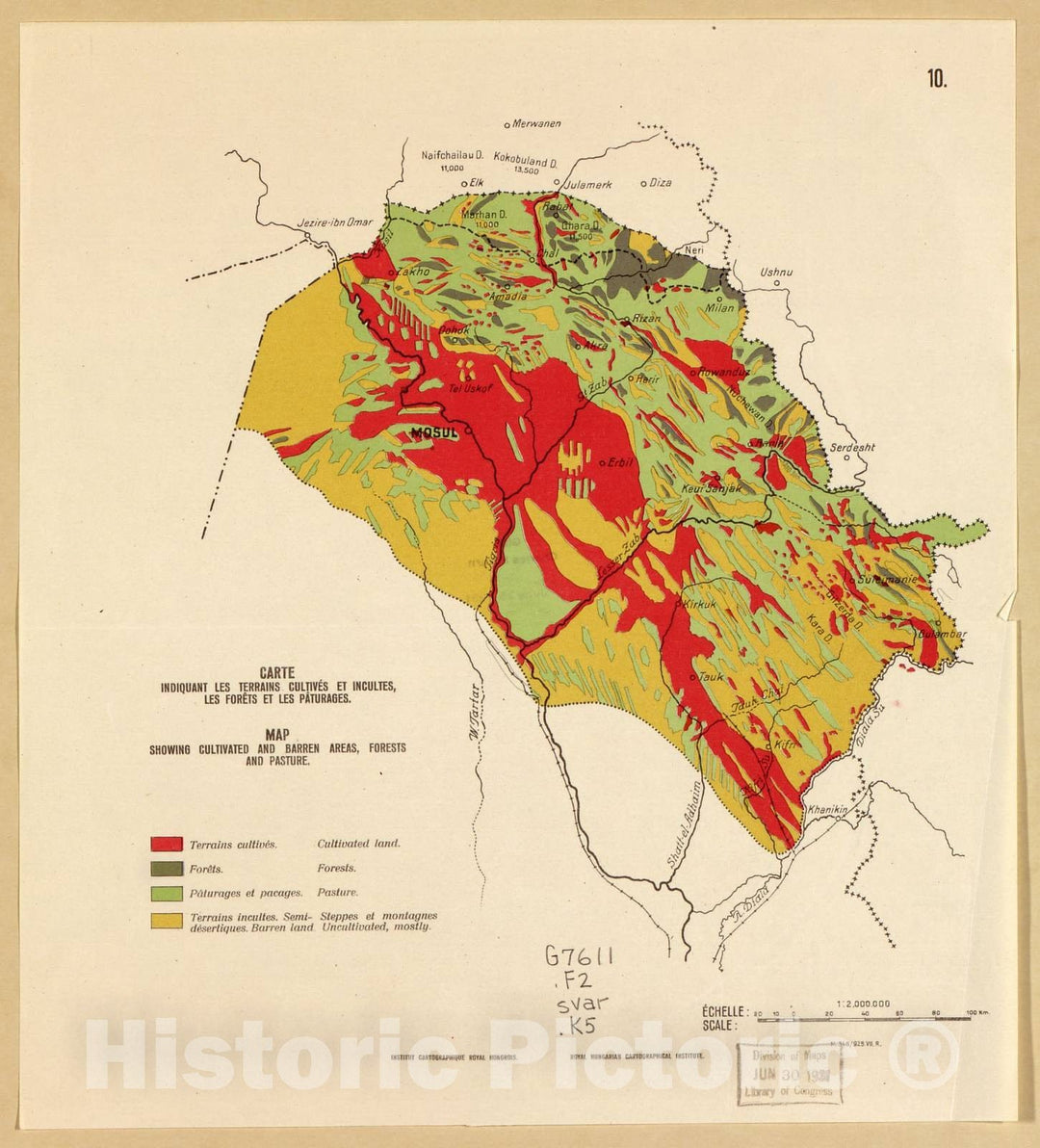 Historic 1924 Map - Border Maps of Iran & Turkey - Sheet 10: Map Showing Cultivated and Barren Areas.