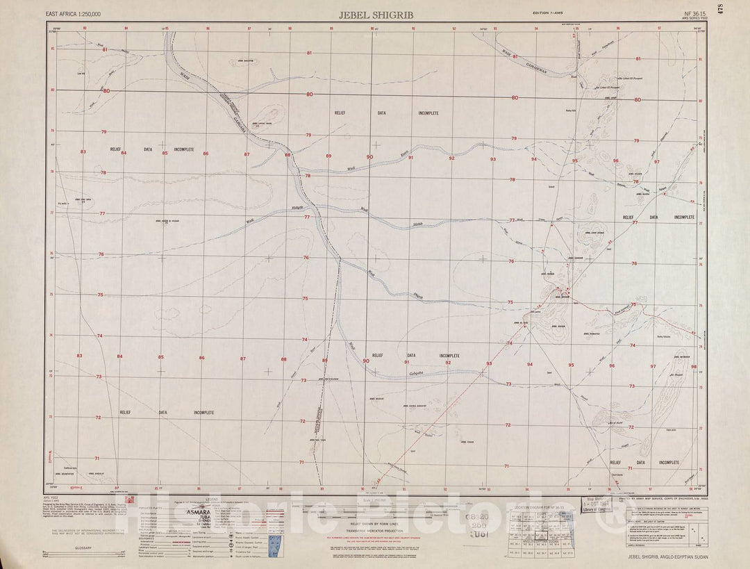 Historic 1954 Map - East Africa 1:250,000. - Jebel Sigrib