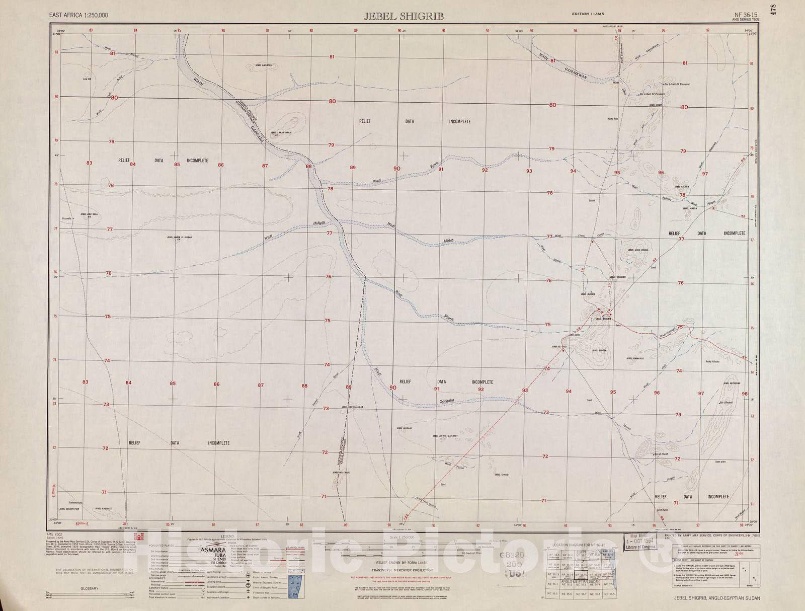 Historic 1954 Map - East Africa 1:250,000. - Jebel Sigrib