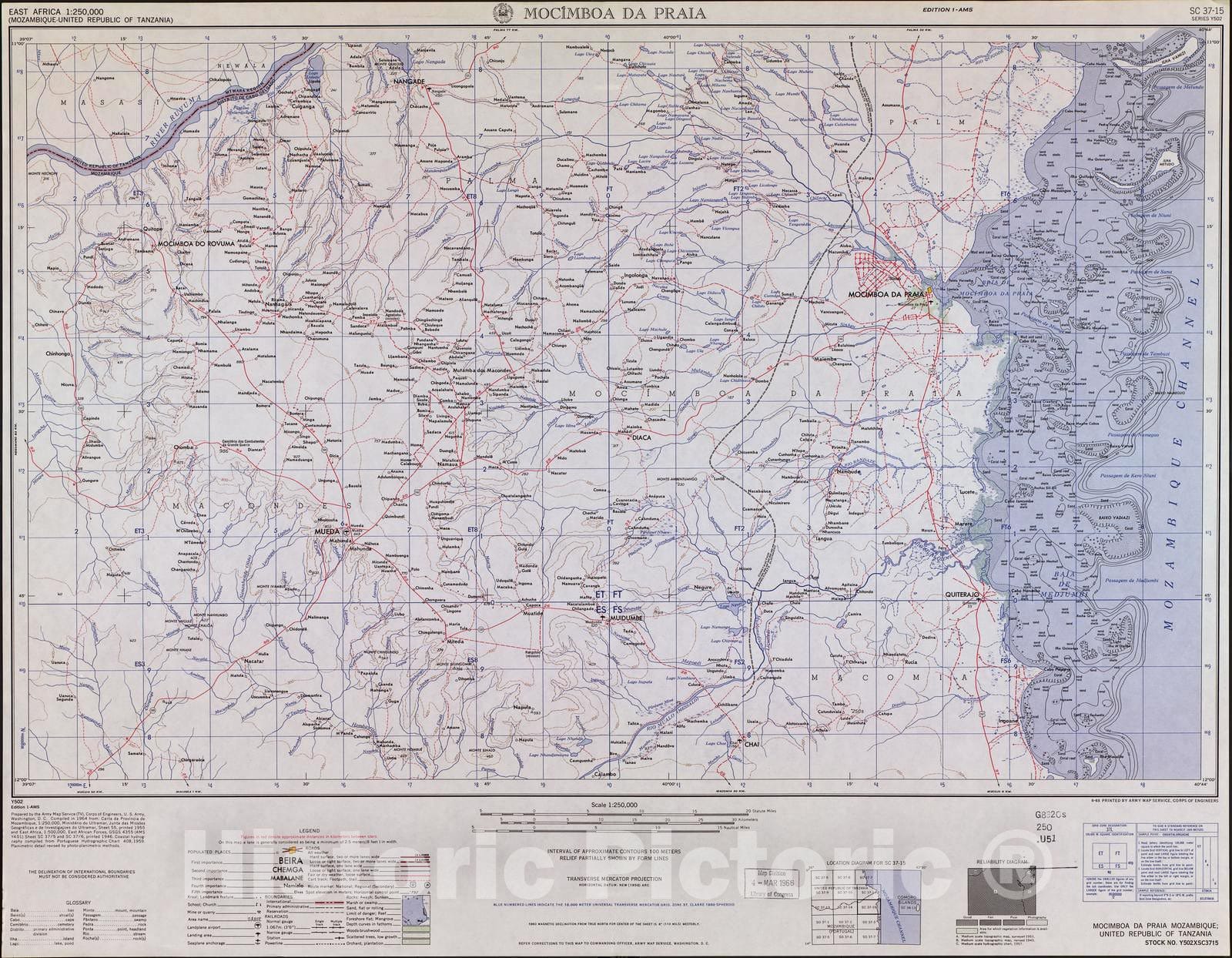 Historic 1954 Map - East Africa 1:250,000. - Mocimboa Da Prala