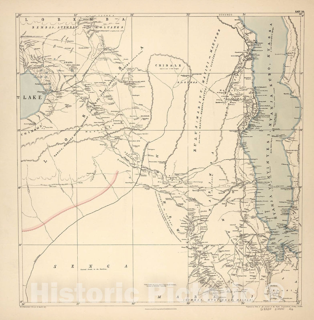 Historic 1881 Map - A map of Eastern Equatorial Africa - East 20