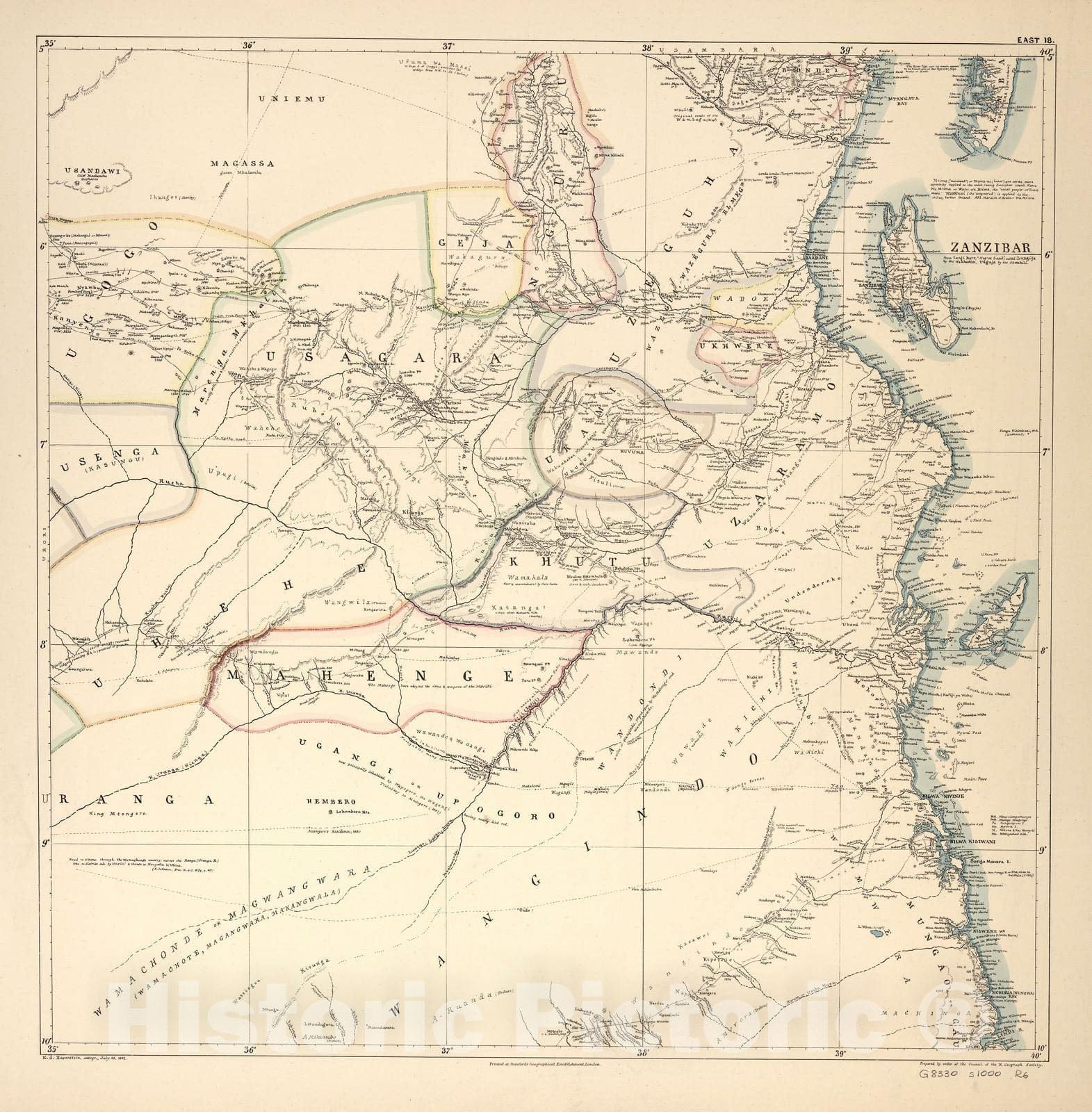 Historic 1881 Map - A map of Eastern Equatorial Africa - East 18