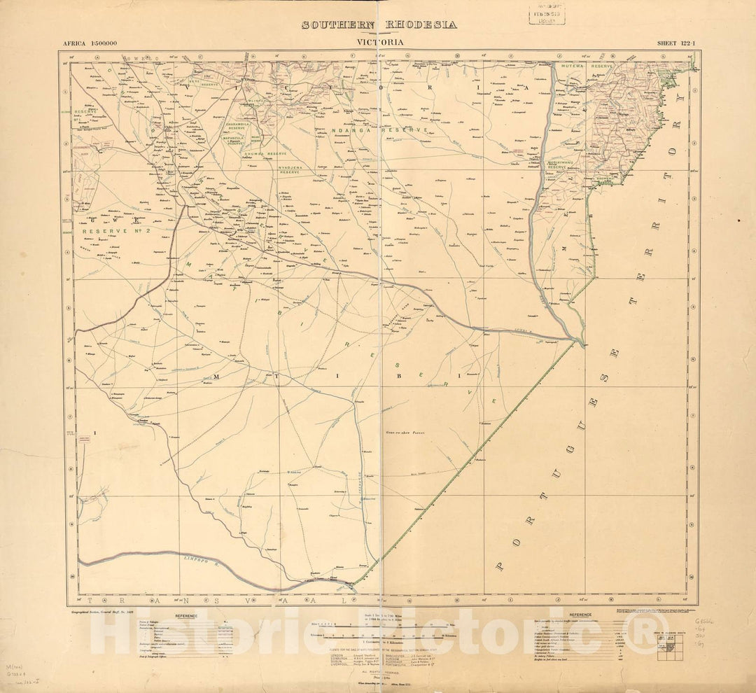 Historic 1909 Map - Southern Rhodesia, Africa. - Southern Rhodesia (Victoria)