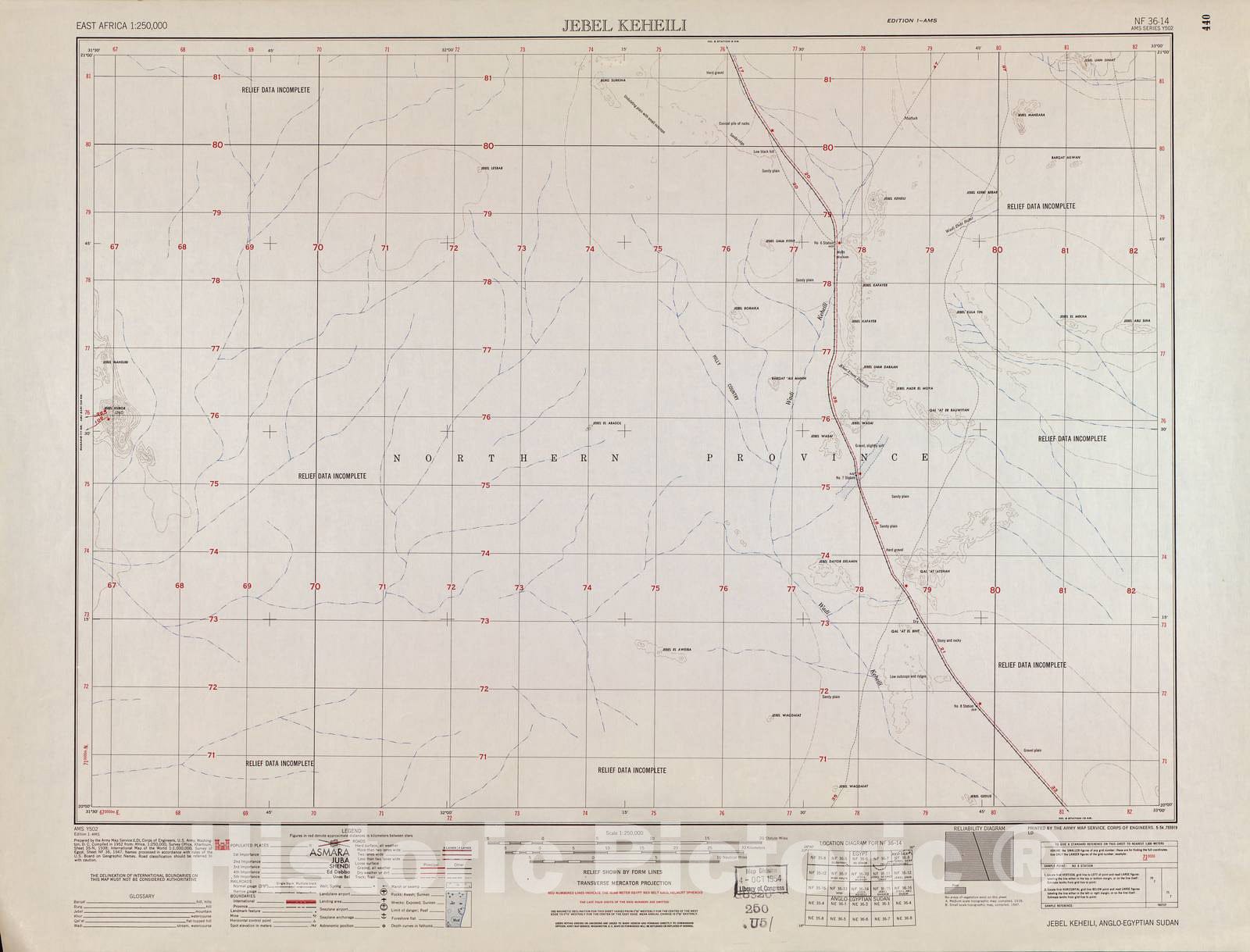 Historic 1954 Map - East Africa 1:250,000. - Jebel Kehieili