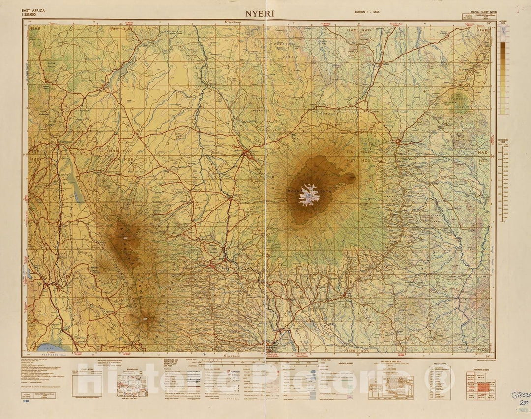Historic 1954 Map - East Africa 1:250,000. - Nyeiri