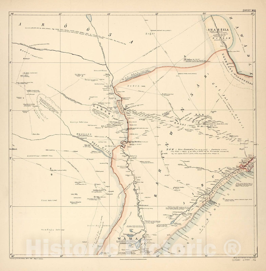 Historic 1881 Map - A map of Eastern Equatorial Africa - Sheet 10E