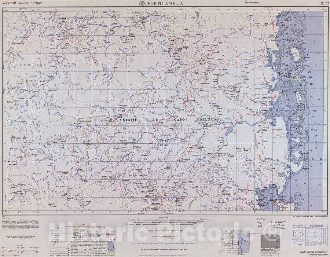 Historic 1954 Map - East Africa 1:250,000. - Porto Amelia