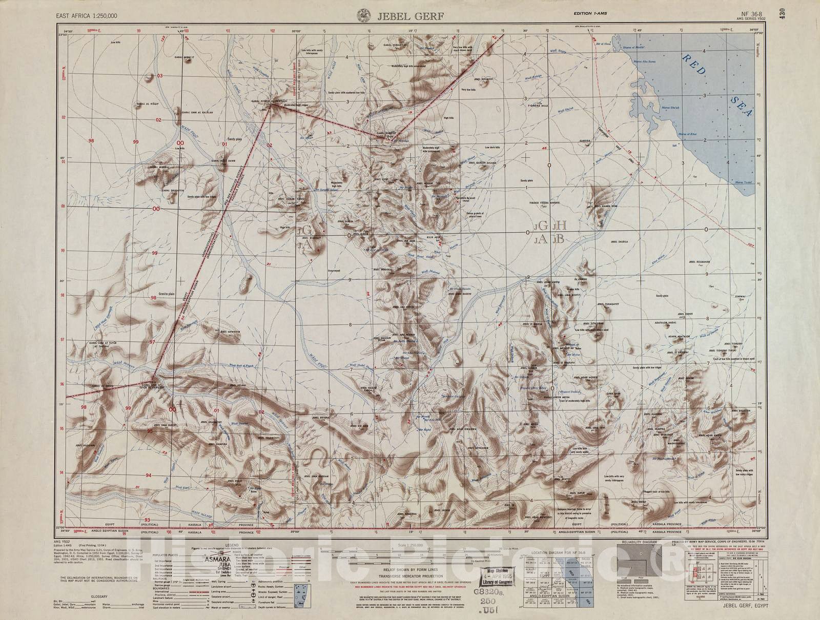 Historic 1954 Map - East Africa 1:250,000. - Jebel Gerf