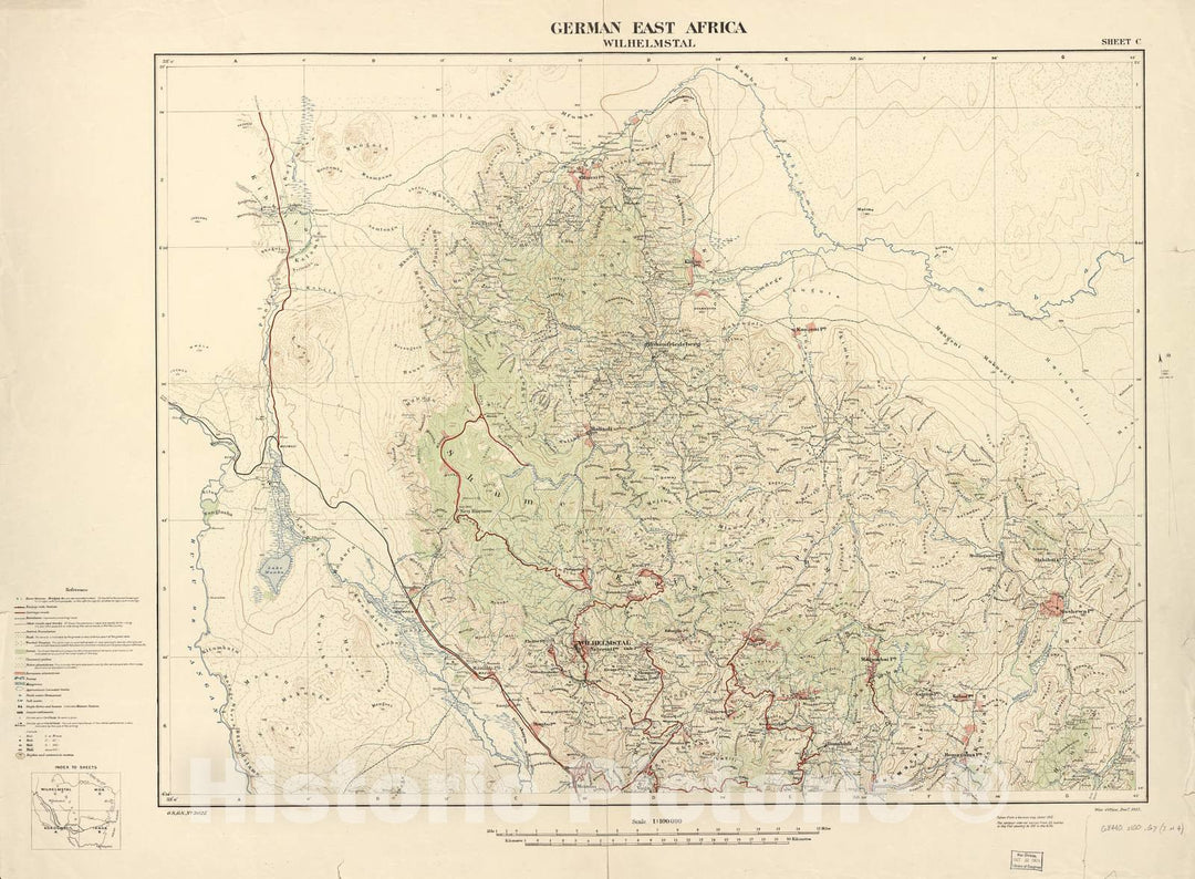 Historic 1915 Map - German East Africa. - German East Africa (Tanga)