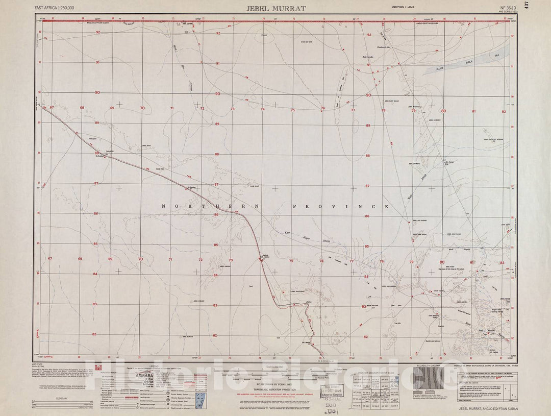 Historic 1954 Map - East Africa 1:250,000. - Jebel Murrat