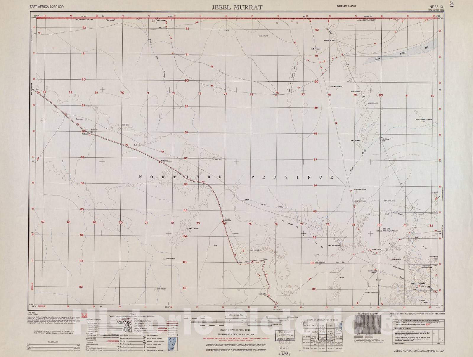 Historic 1954 Map - East Africa 1:250,000. - Jebel Murrat