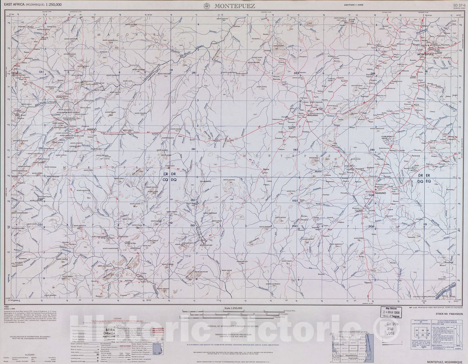 Historic 1954 Map - East Africa 1:250,000. - Montepuez