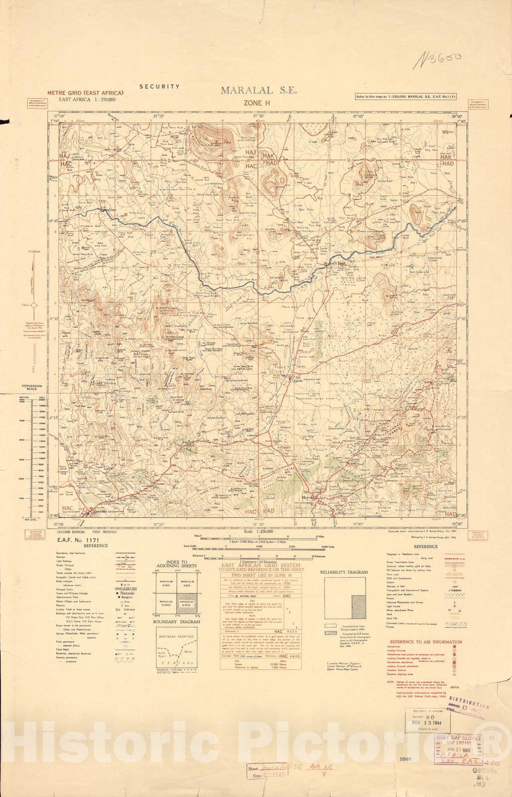 Historic 1940 Map - East Africa 1:250,000 - Maralal S.E. (Zone H)