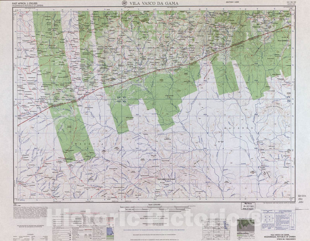 Historic 1954 Map - East Africa 1:250,000. - Vila Vasco Da Gama