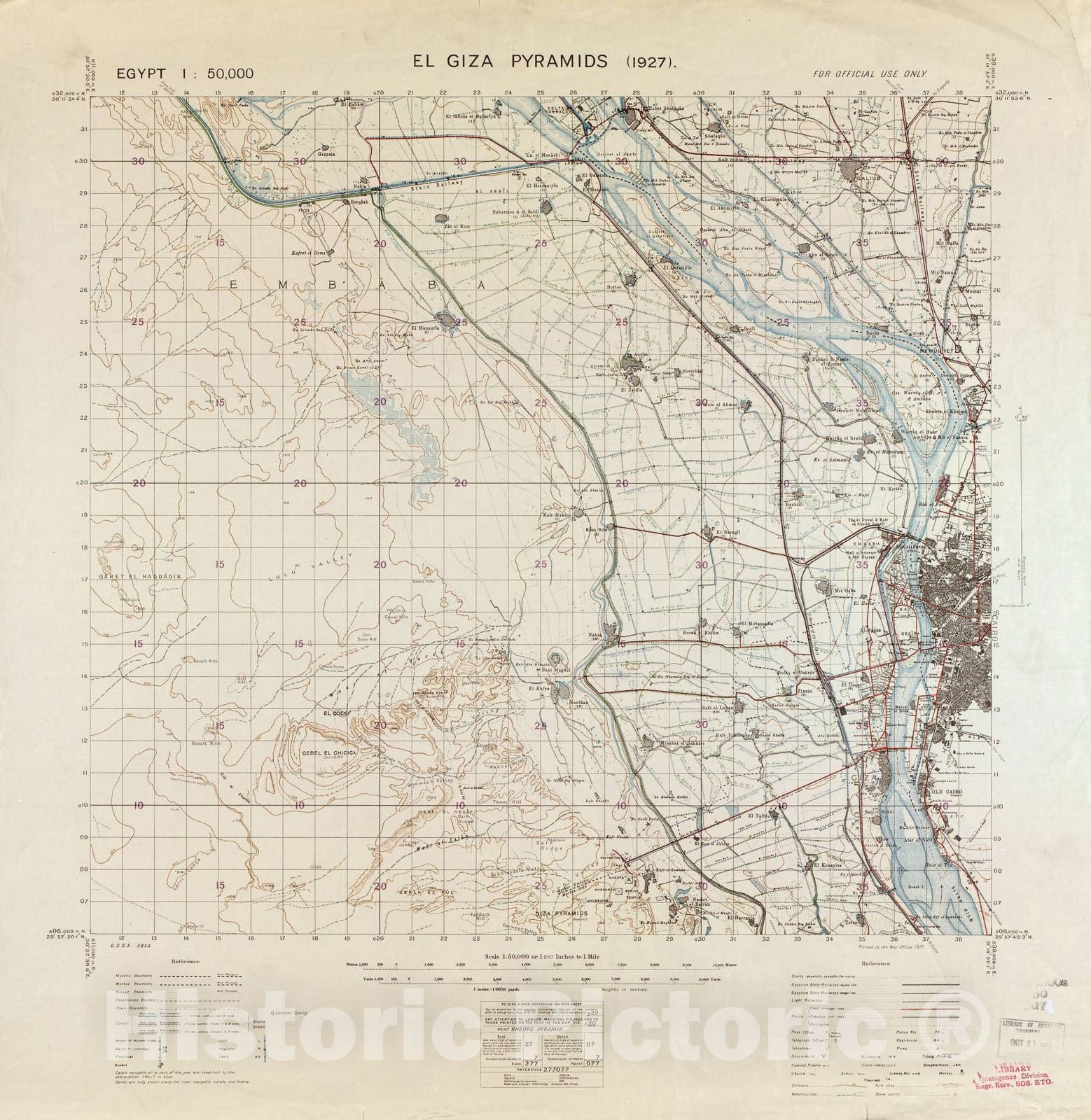 Historic 1926 Map - Egypt 1:50,000. - El Giza Pyramids (1927)