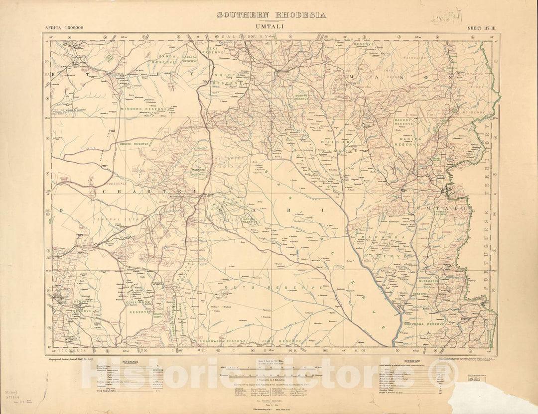 Historic 1909 Map - Southern Rhodesia, Africa. - Southern Rhodesia (Umtali)