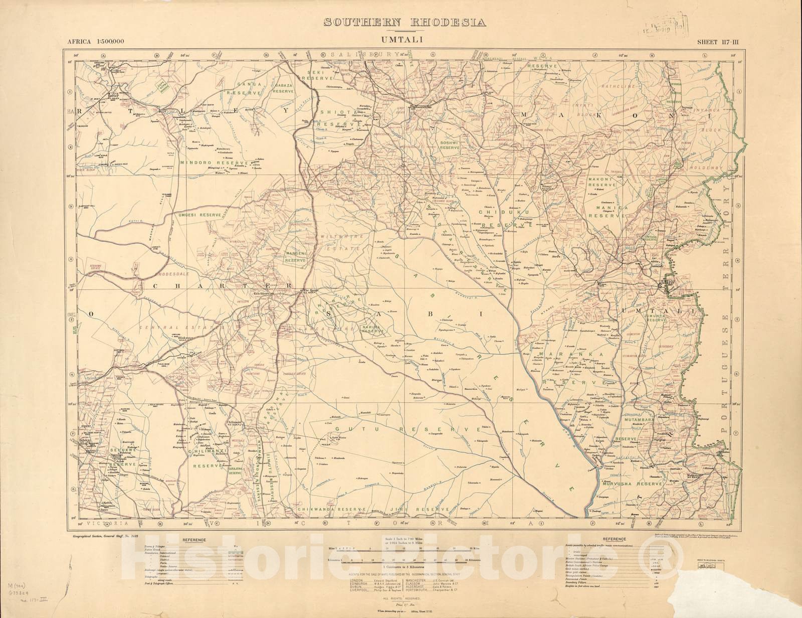 Historic 1909 Map - Southern Rhodesia, Africa. - Southern Rhodesia (Umtali)