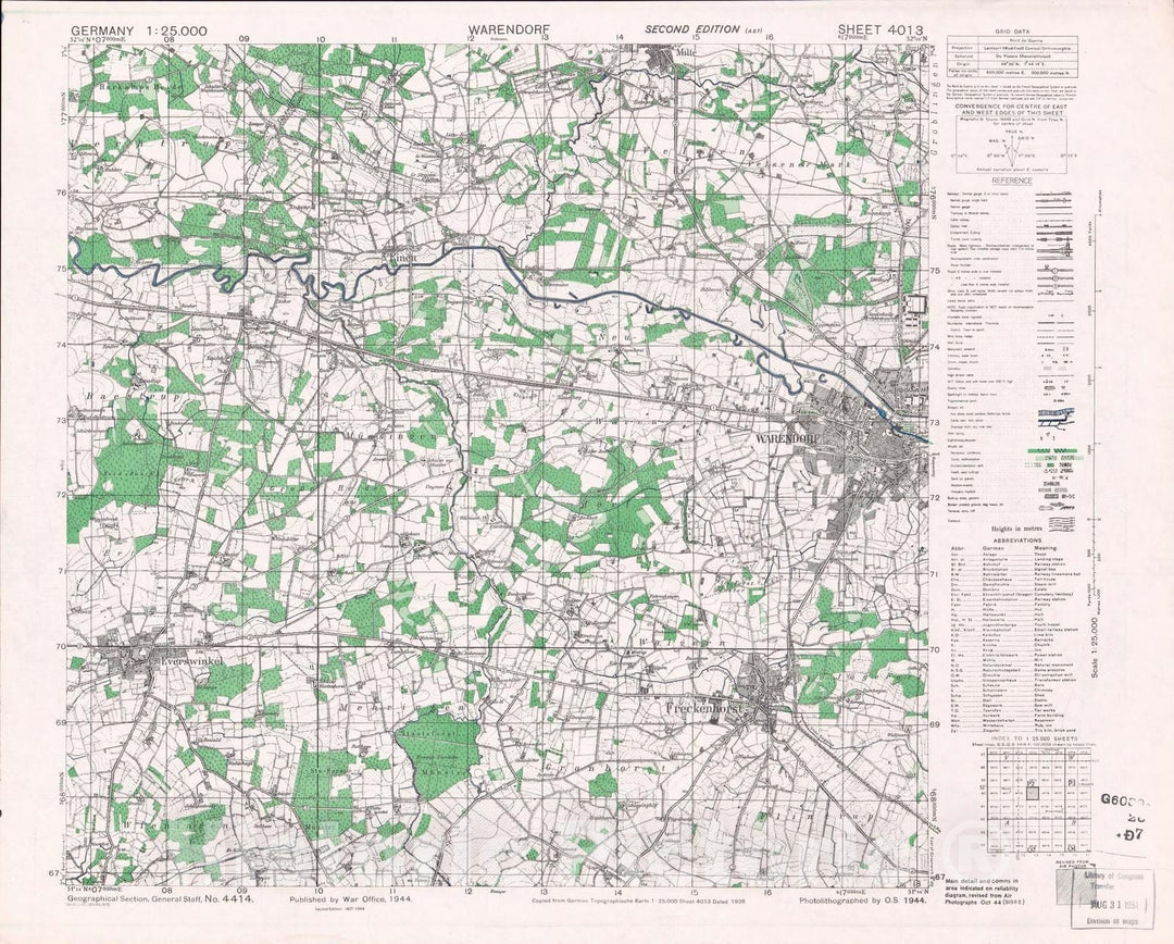 Historic 1943 Map - Germany 1:25,000. - Warendorf - 2nd ed Sheet 4013 - M841