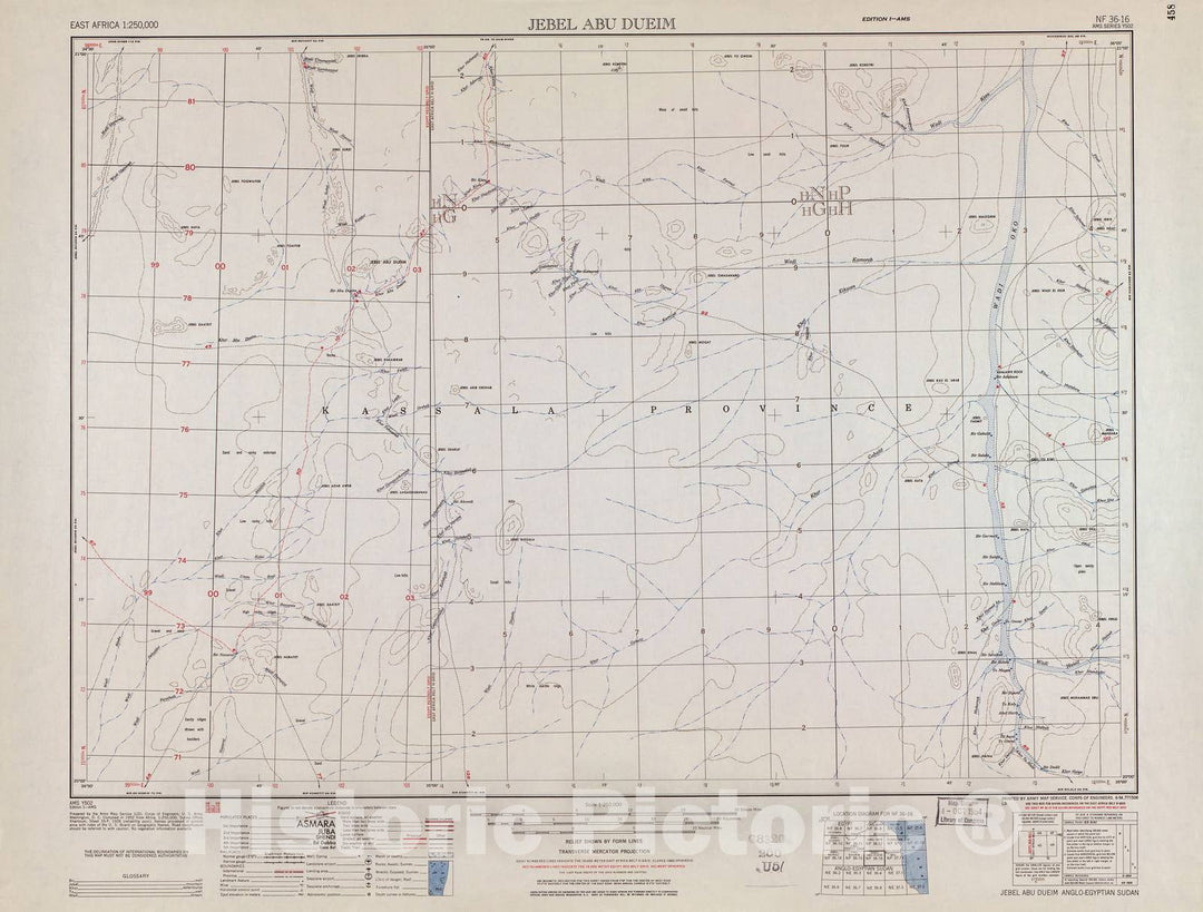 Historic 1954 Map - East Africa 1:250,000. - Jebel Abu Dueim