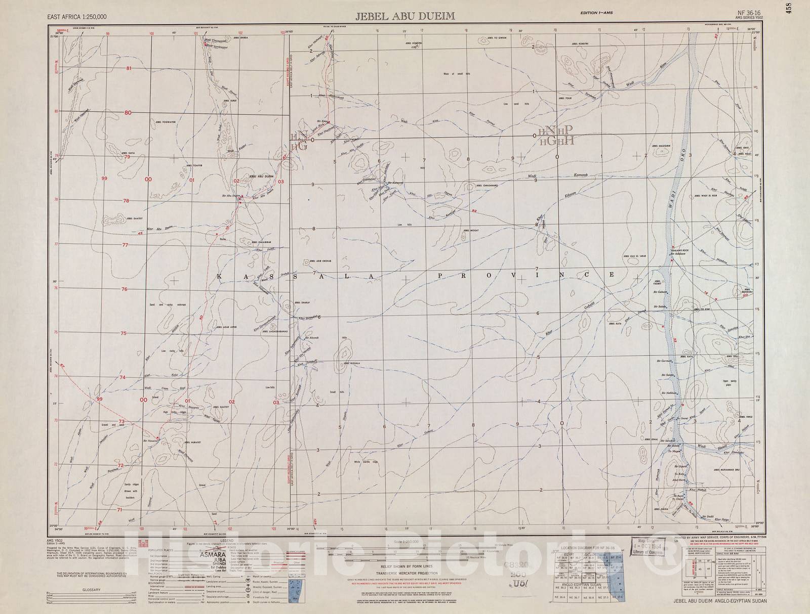 Historic 1954 Map - East Africa 1:250,000. - Jebel Abu Dueim