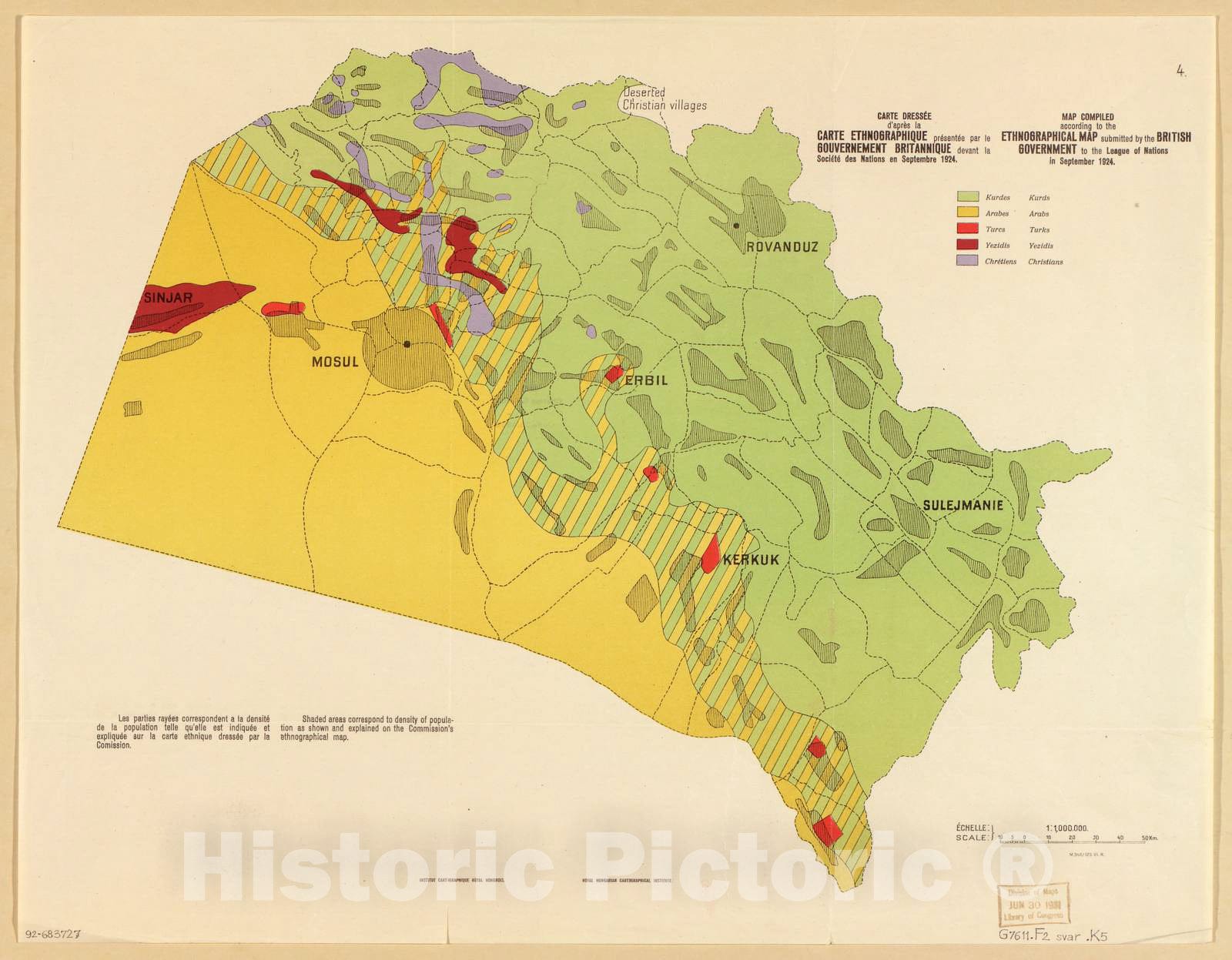 Historic 1924 Map - Border Maps of Iran & Turkey - Sheet 4: Ethnographical map submitted by The British Government, Sept. 1924