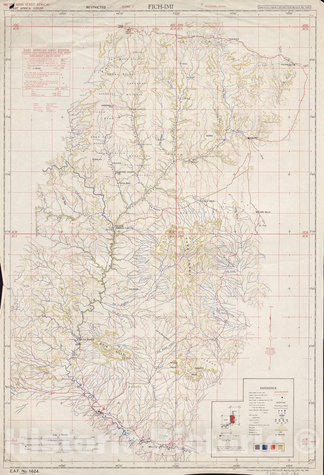 Historic 1940 Map - East Africa 1:250,000 - Fich-IMI (Zone J)