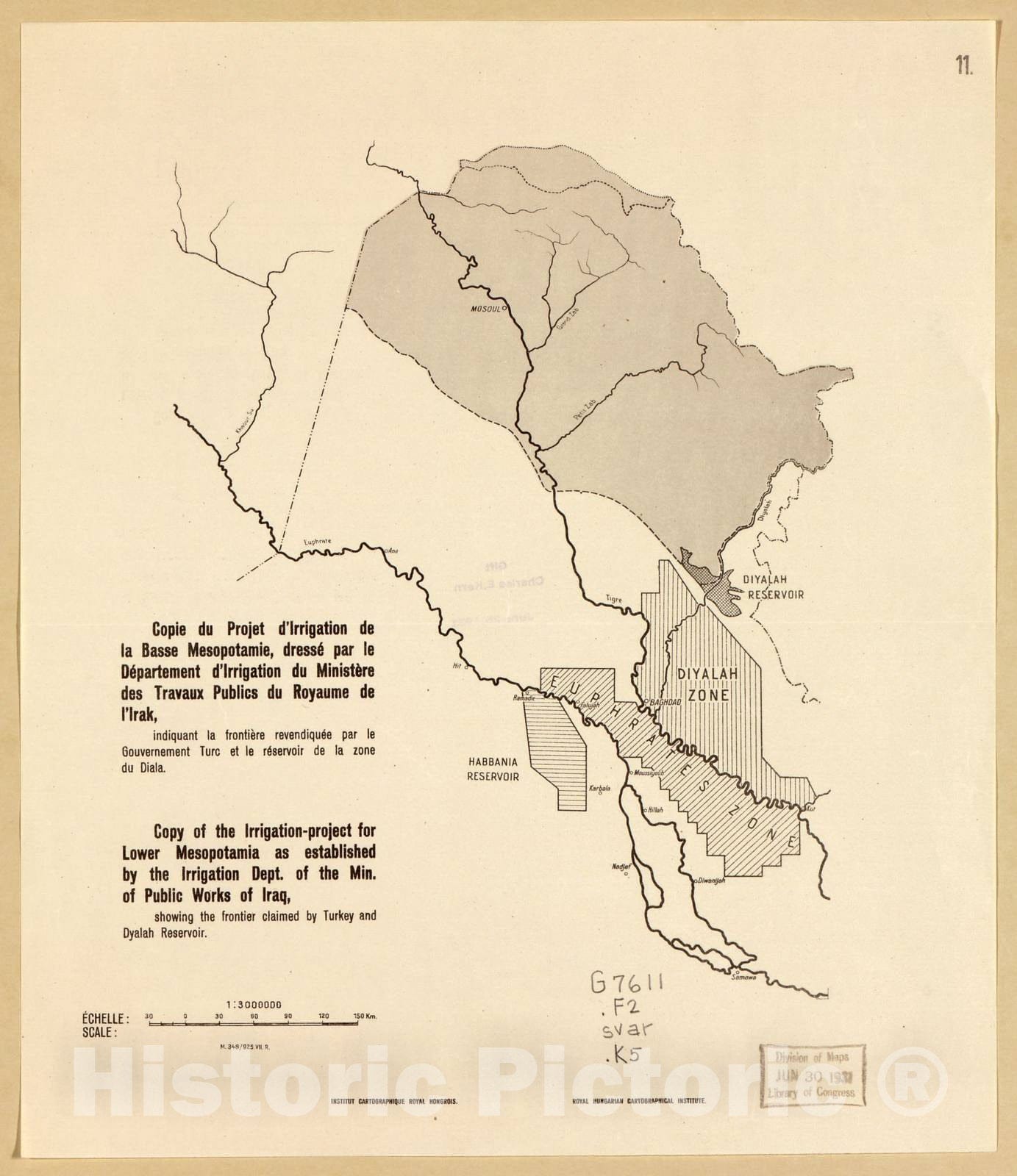 Historic 1924 Map - Border Maps of Iran & Turkey - Sheet 11: Copy of The Irrigation Project for Lower Mesopotamia.