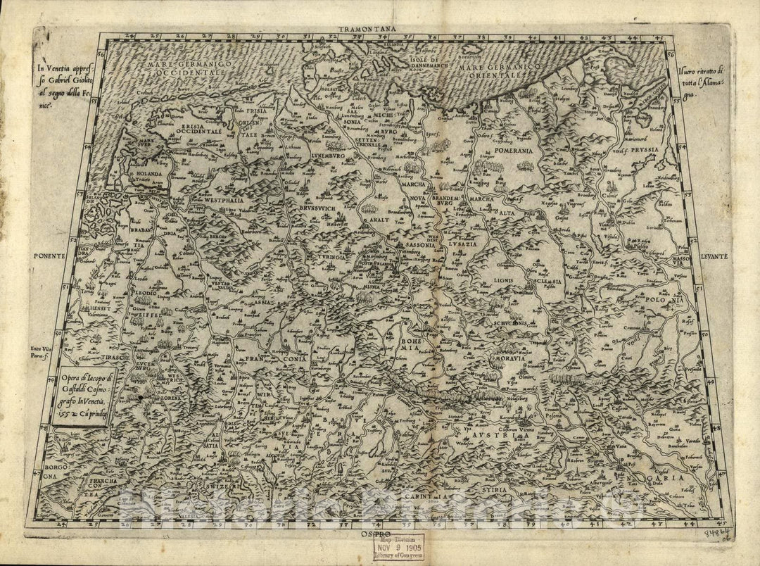 Historic 1575 Map - Geografia tavole Moderne di geografia. - Germany, 1552