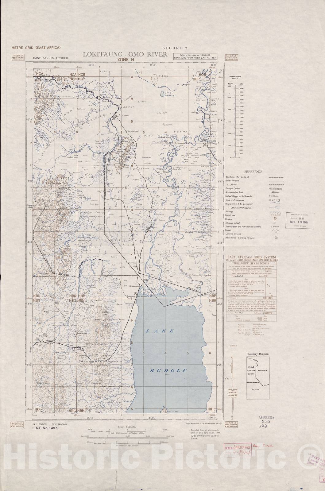 Historic 1940 Map - East Africa 1:250,000 - Lokitaung - OMO River (Zone H)