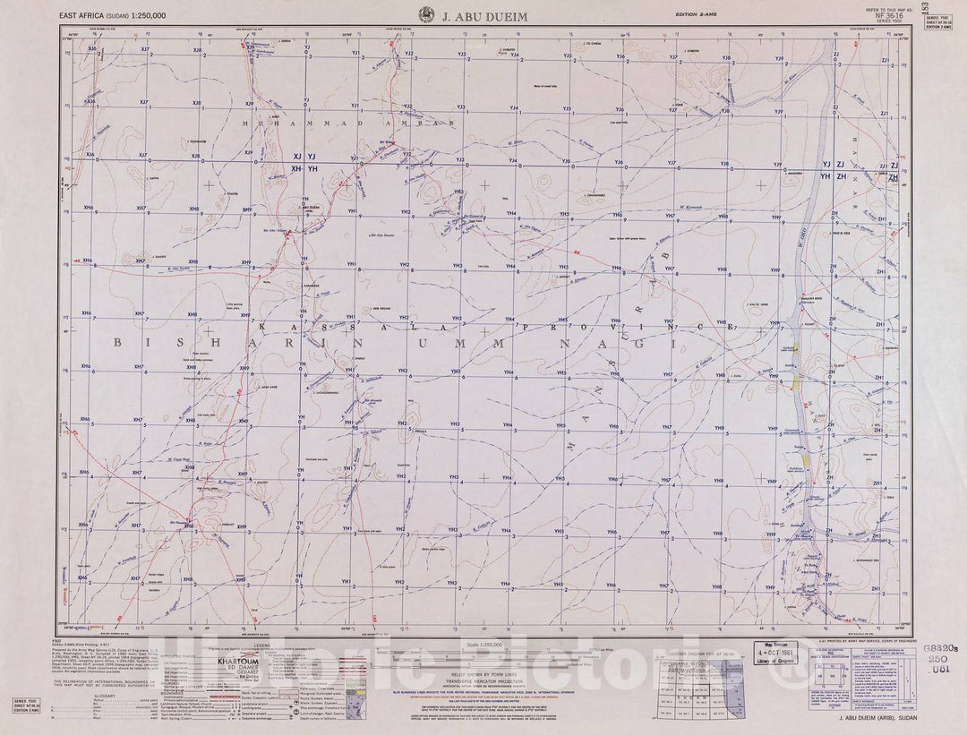 Historic 1954 Map - East Africa 1:250,000. - J. Abu Dueim