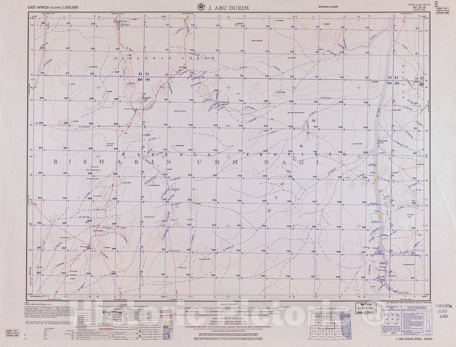 Historic 1954 Map - East Africa 1:250,000. - J. Abu Dueim