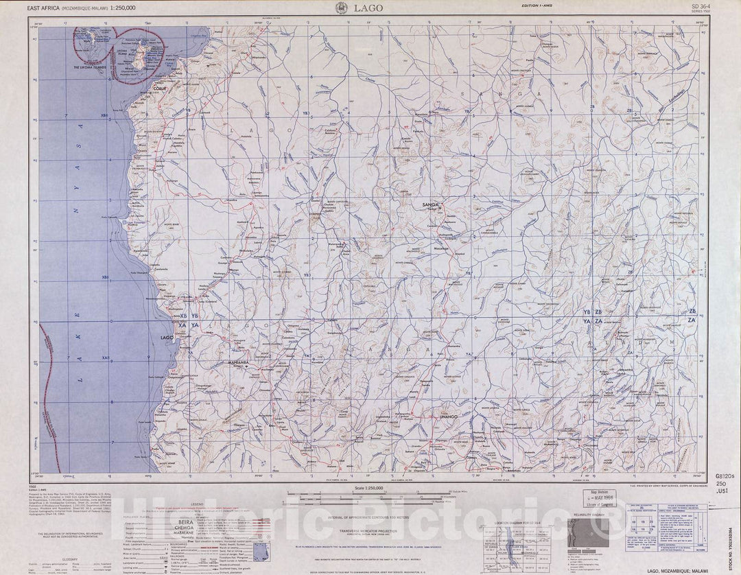 Historic 1954 Map - East Africa 1:250,000. - Lago