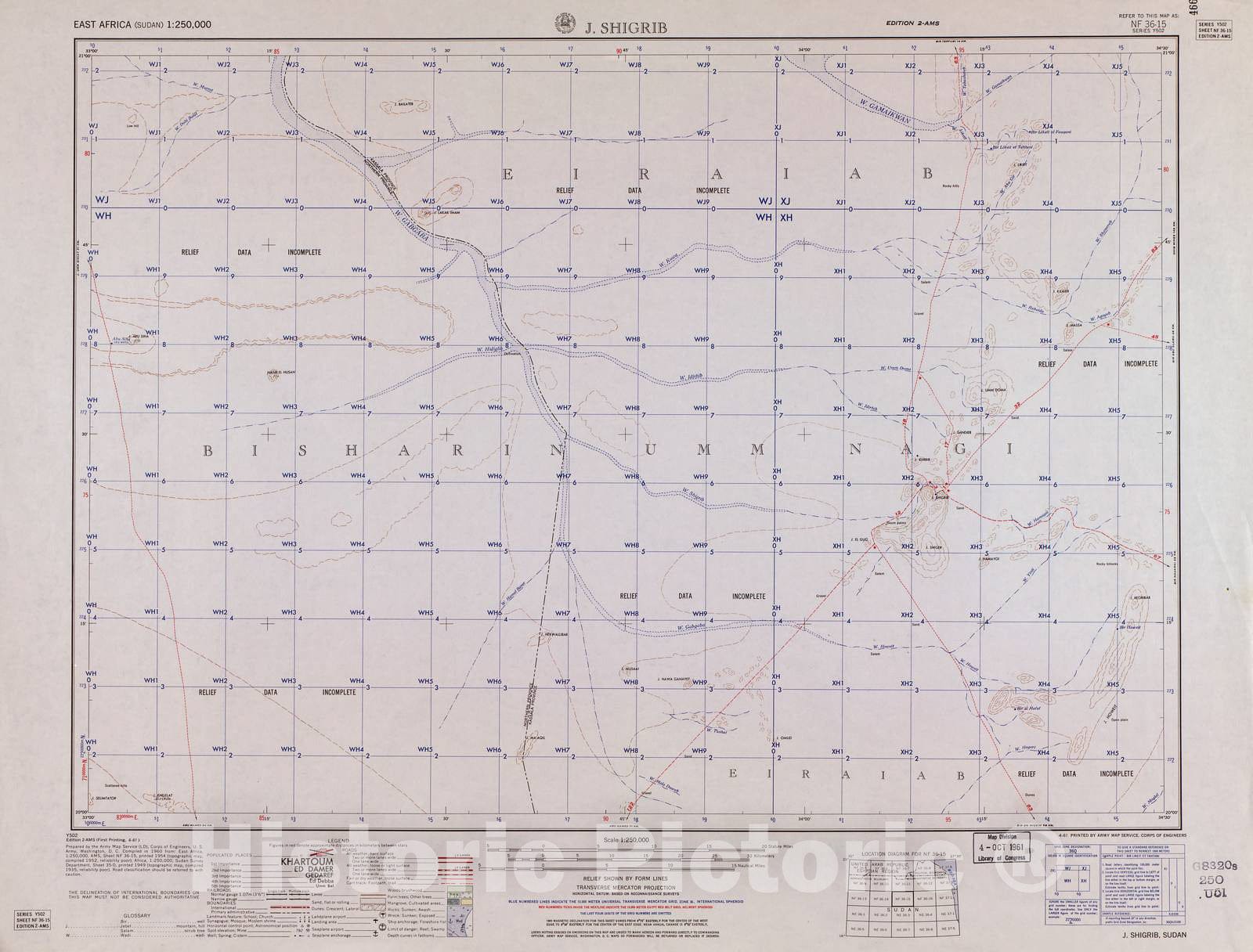 Historic 1954 Map - East Africa 1:250,000. - J. Shigrib