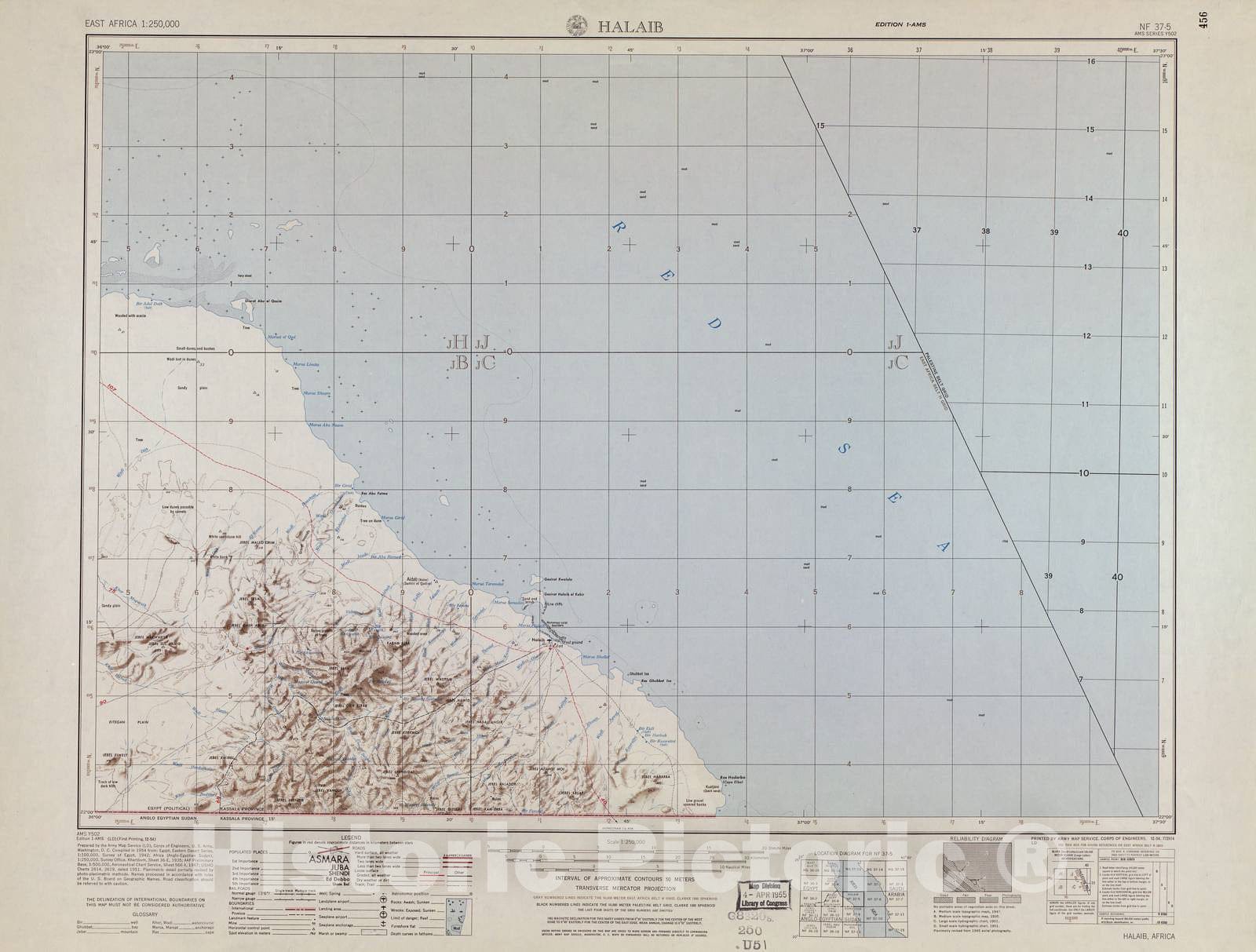 Historic 1954 Map - East Africa 1:250,000. - Halaib