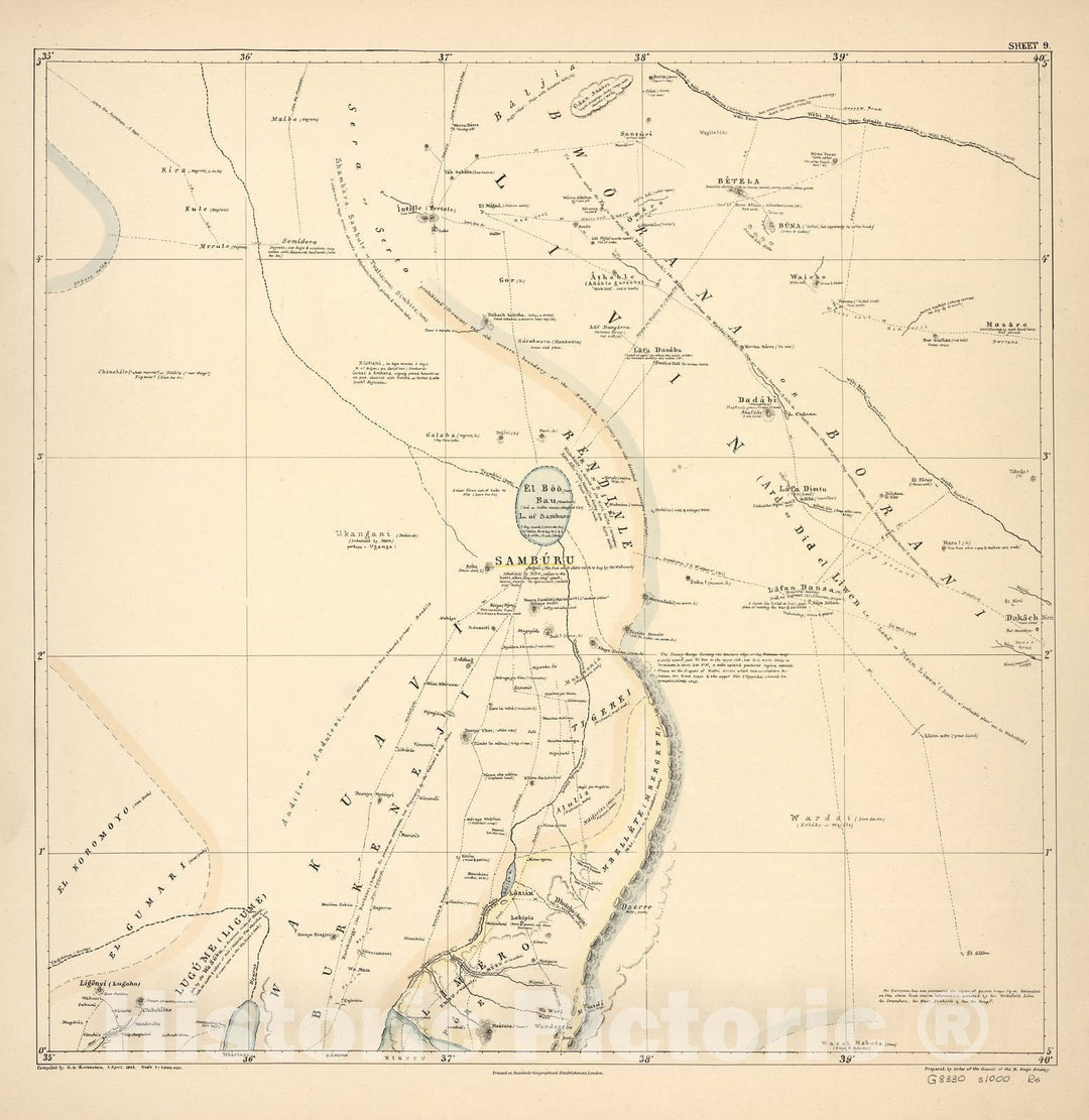 Historic 1881 Map - A map of Eastern Equatorial Africa - Sheet 9