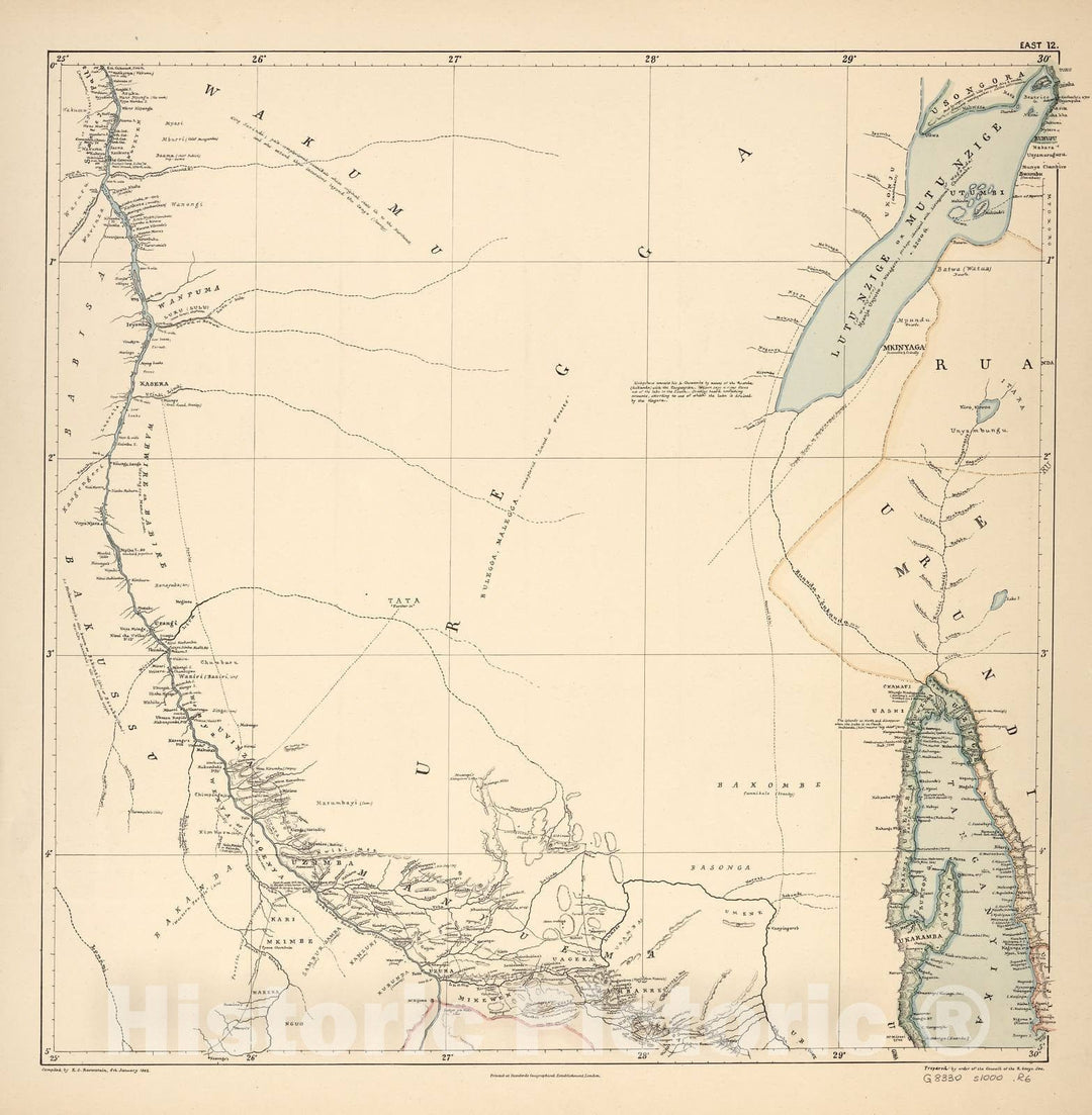 Historic 1881 Map - A map of Eastern Equatorial Africa - East 12