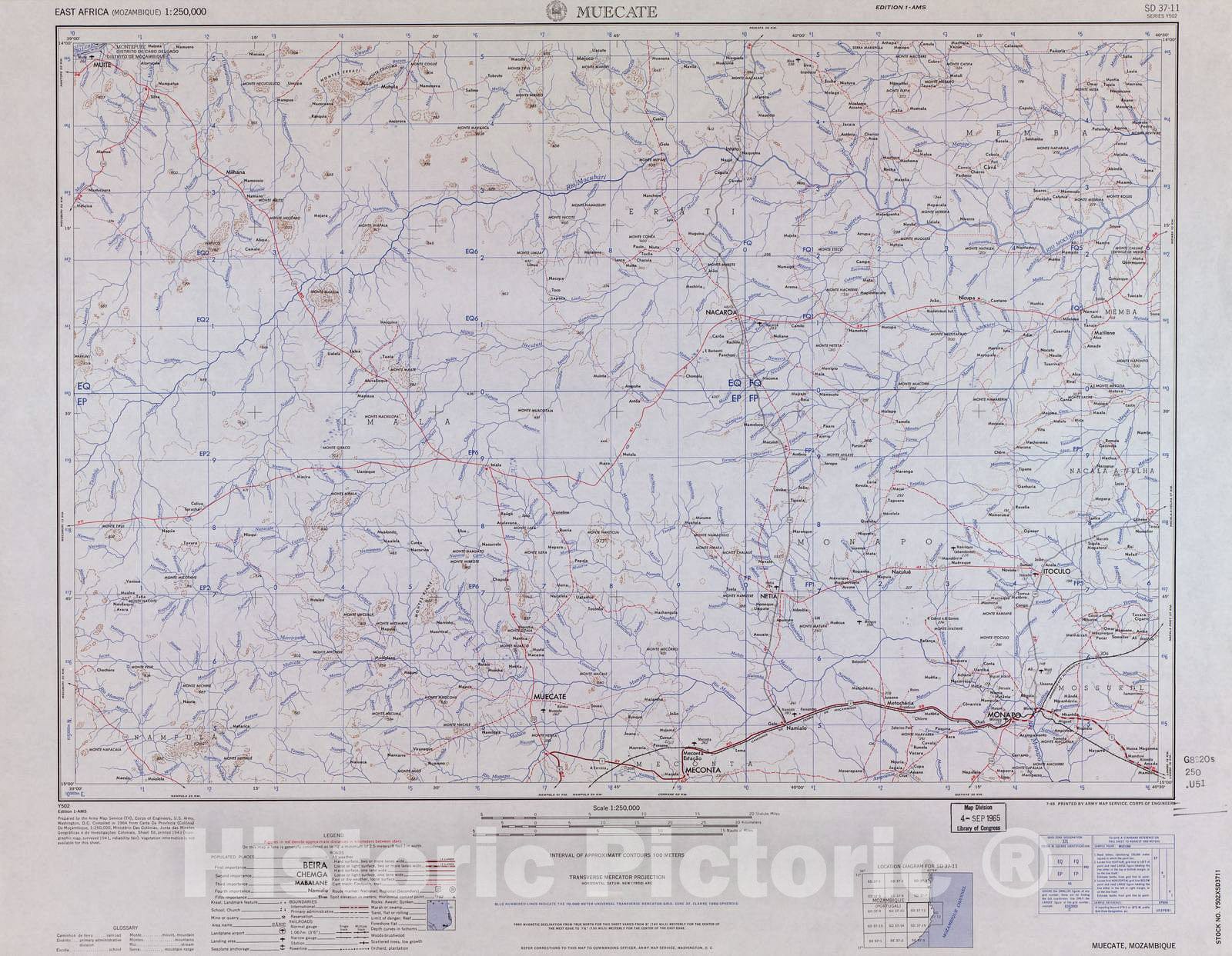 Historic 1954 Map - East Africa 1:250,000. - Muecate