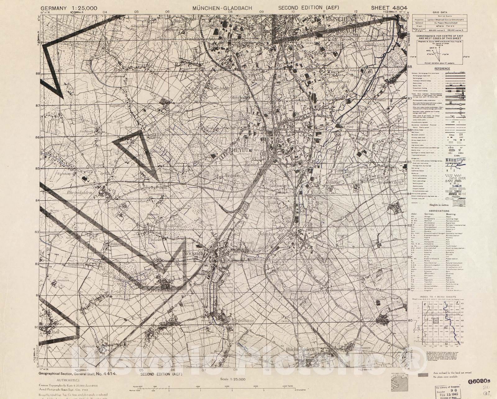 Historic 1943 Map - Germany 1:25,000. - Munchen Gladbach - 2nd ed Sheet 4804 - M841