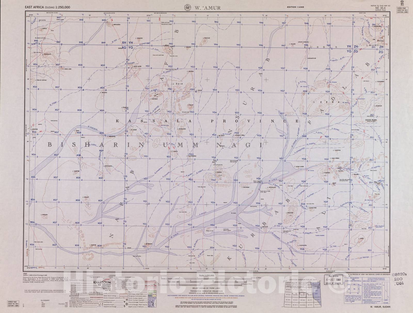 Historic 1954 Map - East Africa 1:250,000. - W 'Amur