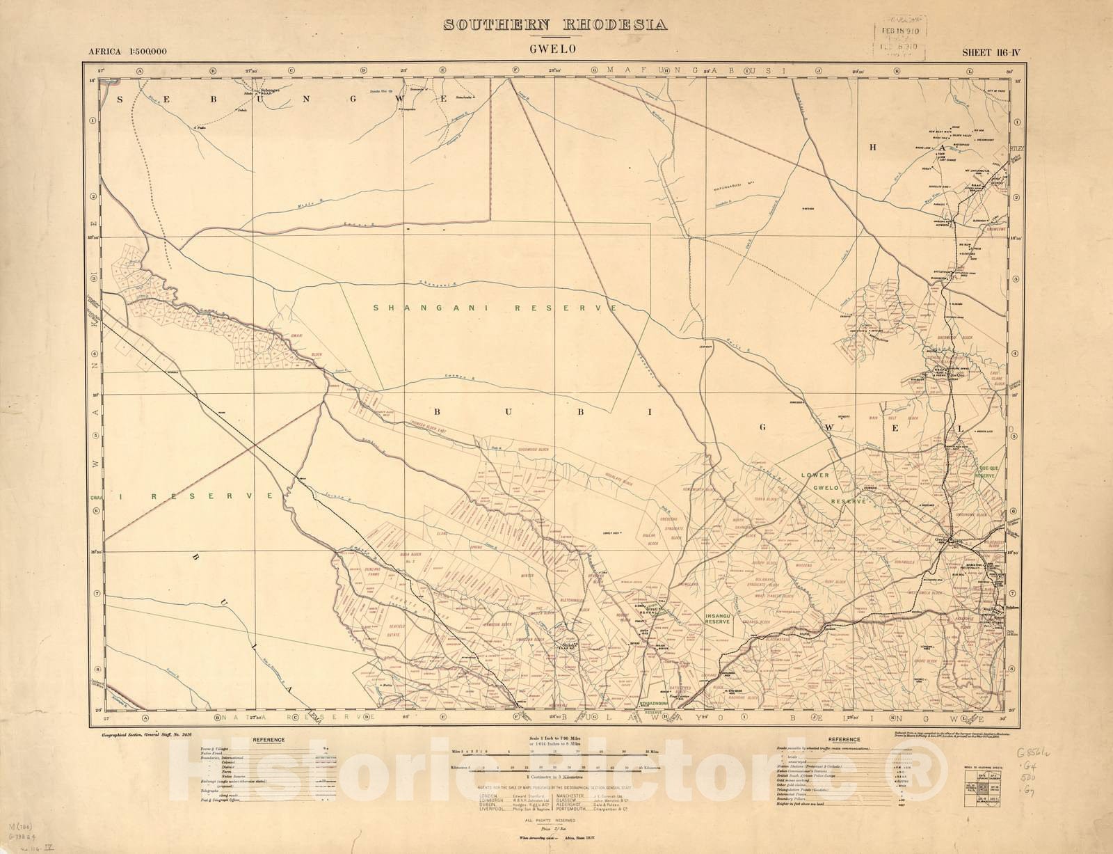 Historic 1909 Map - Southern Rhodesia, Africa. - Southern Rhodesia (Gwelo)