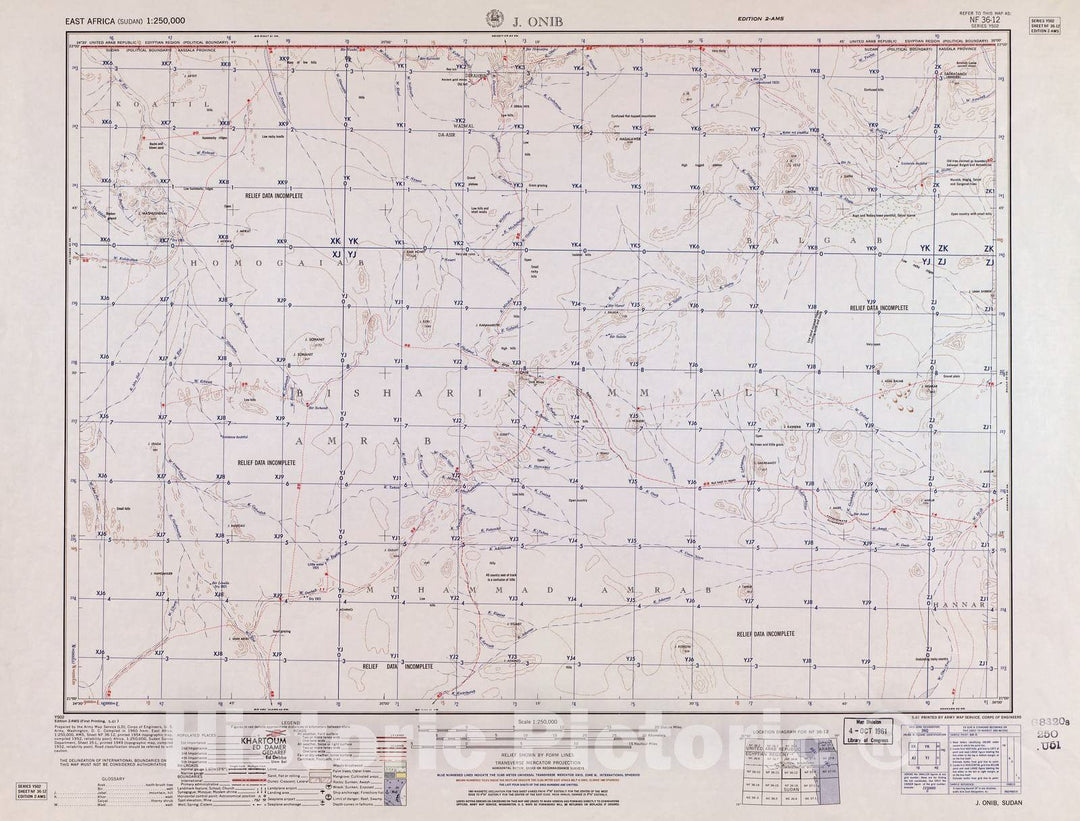 Historic 1954 Map - East Africa 1:250,000. - J. Onib 1