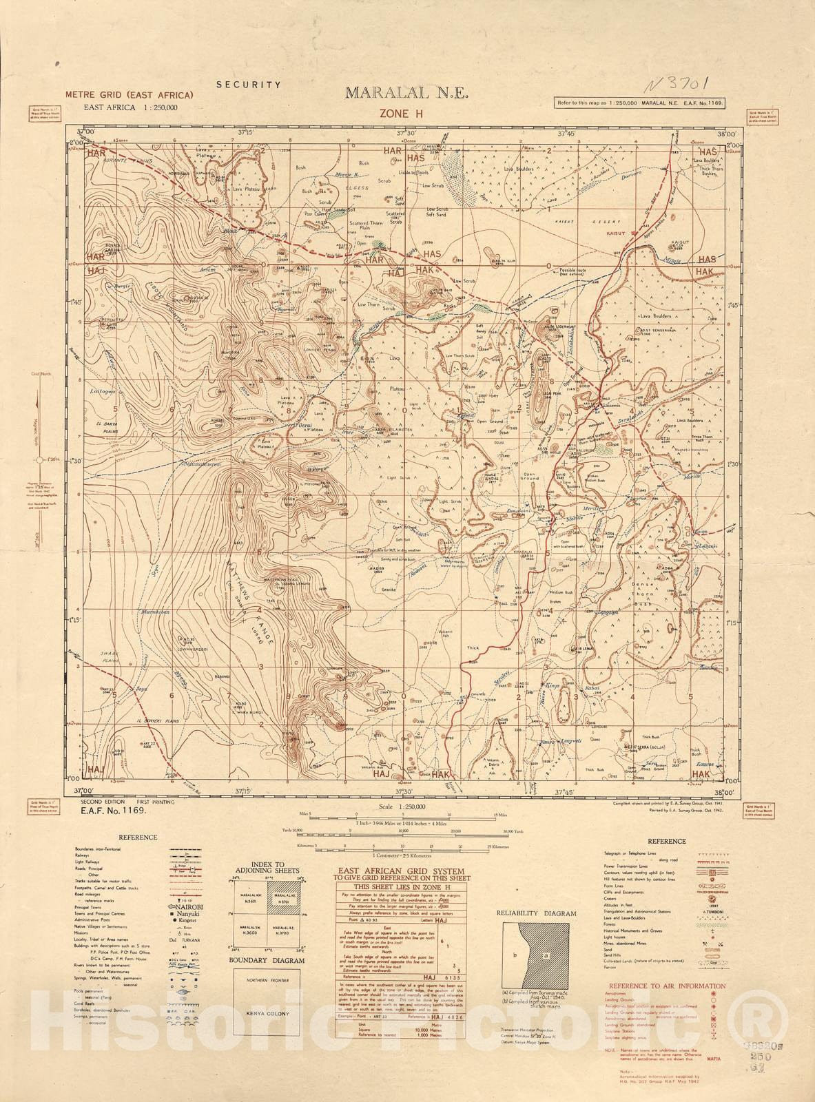 Historic 1940 Map - East Africa 1:250,000 - Maralal N.E. (Zone H)